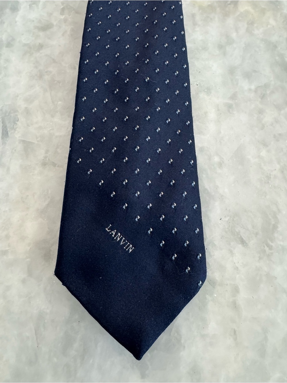 Lanvin Paris Navy 100% Silk Tie with Subtle Dot Motif